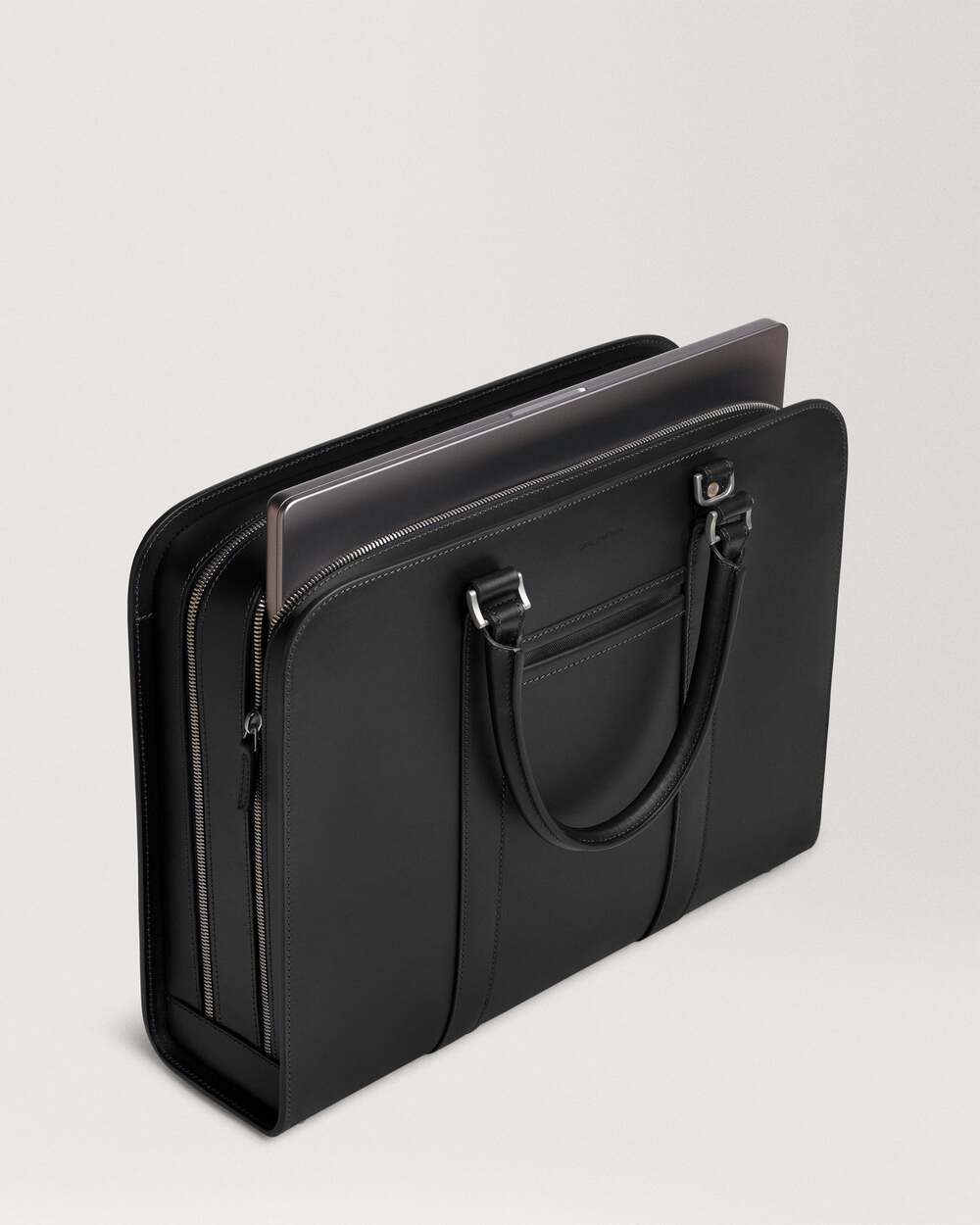Carl Friedrik Palissy Double Briefcase Smooth Leather 16L Black NEW Authentic